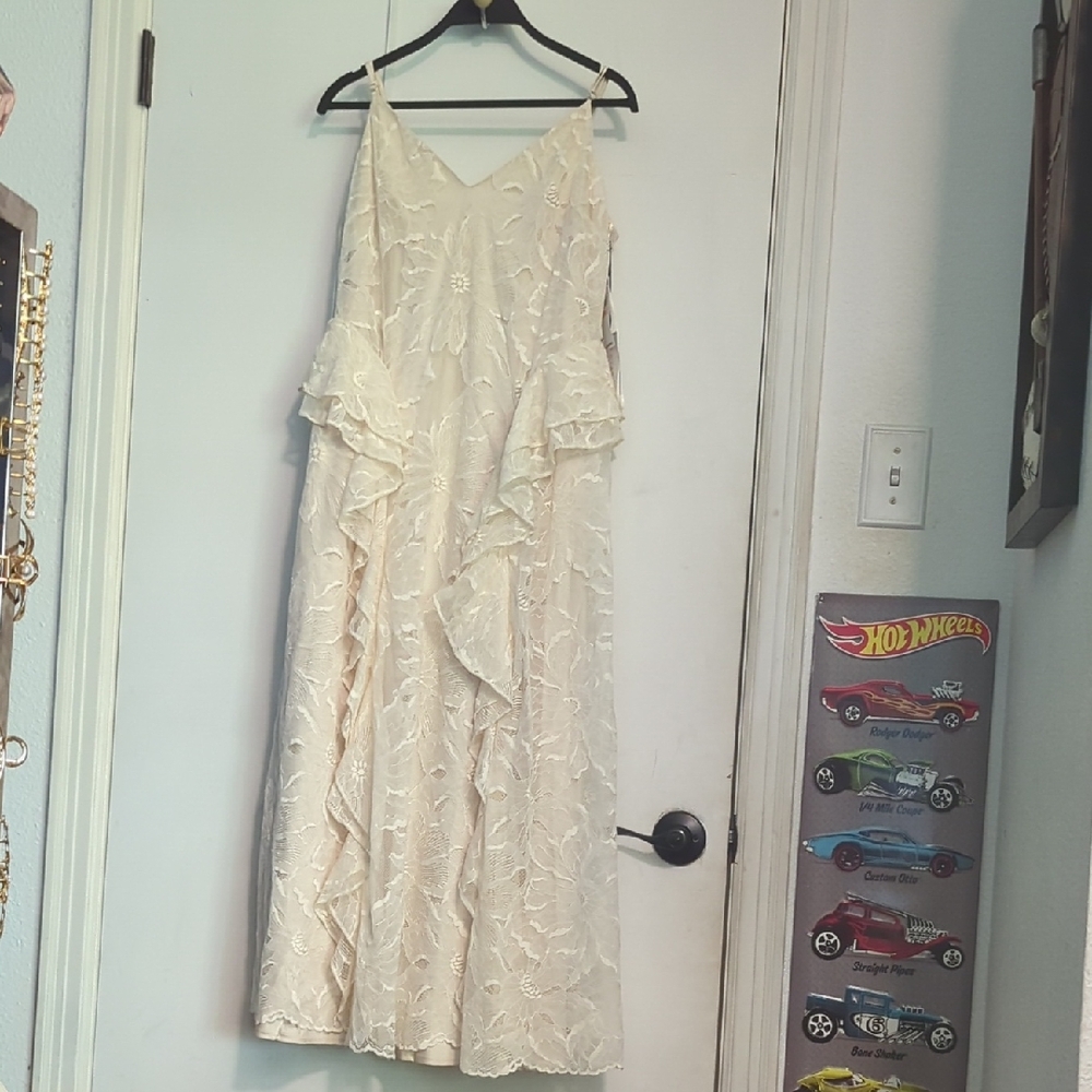 1. State Cream Asymmetrical Spaghetti Strap Sundress